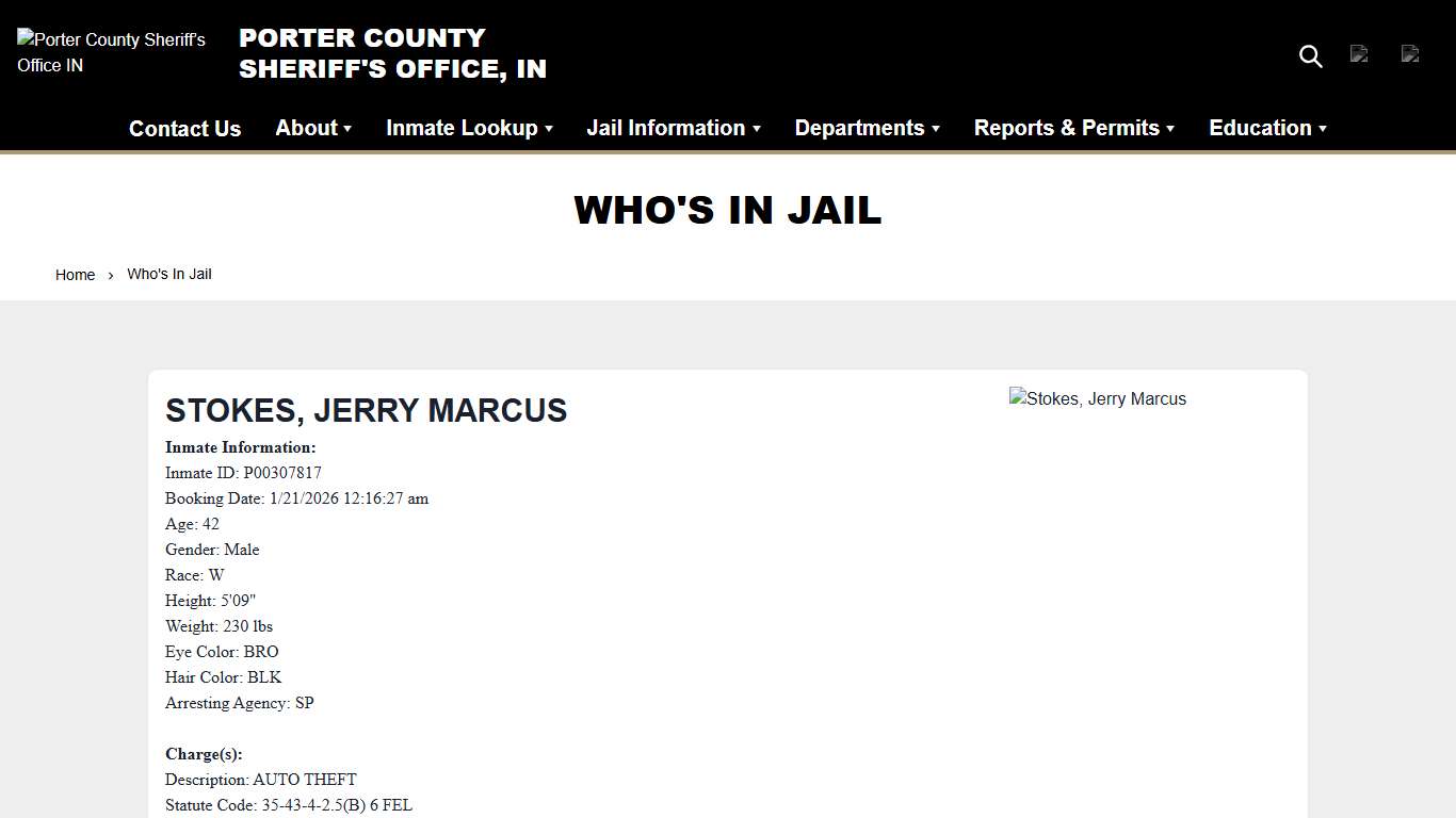 Who's In Jail | Porter County Sheriff’s Office IN